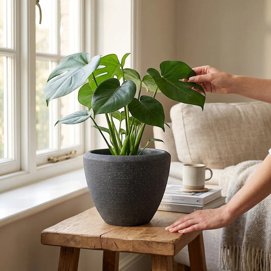 Solen Garden | Modern Lightweight Outdoor Planters LIORA 220 charcoal grey resin planter with matte stone texture