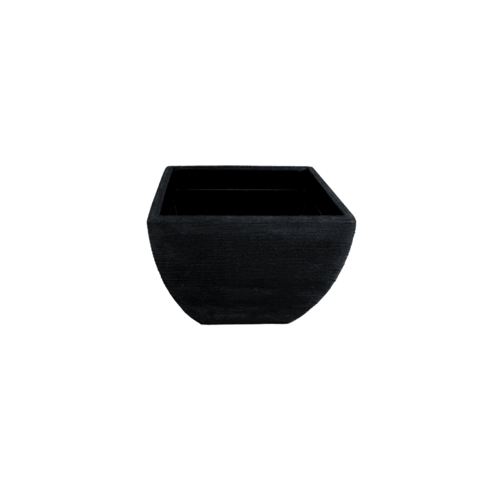 Solen Garden | Modern Lightweight Outdoor Planters LUMEN 140 black square resin planter with matte stone texture