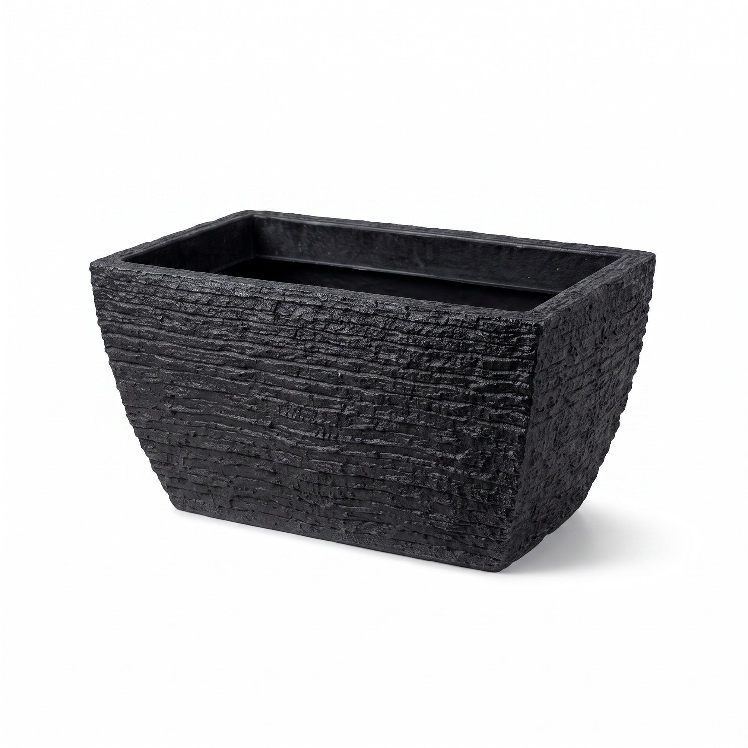 Solen Garden | Modern Lightweight Outdoor Planters KALINA 190 black resin planter with a textured matte stone finish.