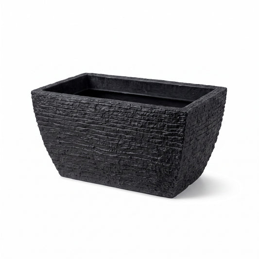 Solen Garden | Modern Lightweight Outdoor Planters KALINA 190 black resin planter with a textured matte stone finish.