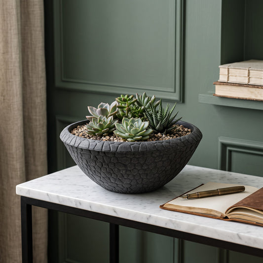 Solen Garden | Modern Lightweight Outdoor Planters BOHO 290 resin planter with a matte stone texture and succulents