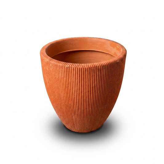 Solen Garden | Modern Lightweight Outdoor Planters BOTONIA 030 terracotta-colored ribbed resin planter
