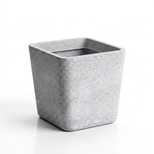 Solen Garden | Modern Lightweight Outdoor Planters LUSINE 200 grey square resin planter with authentic stone texture